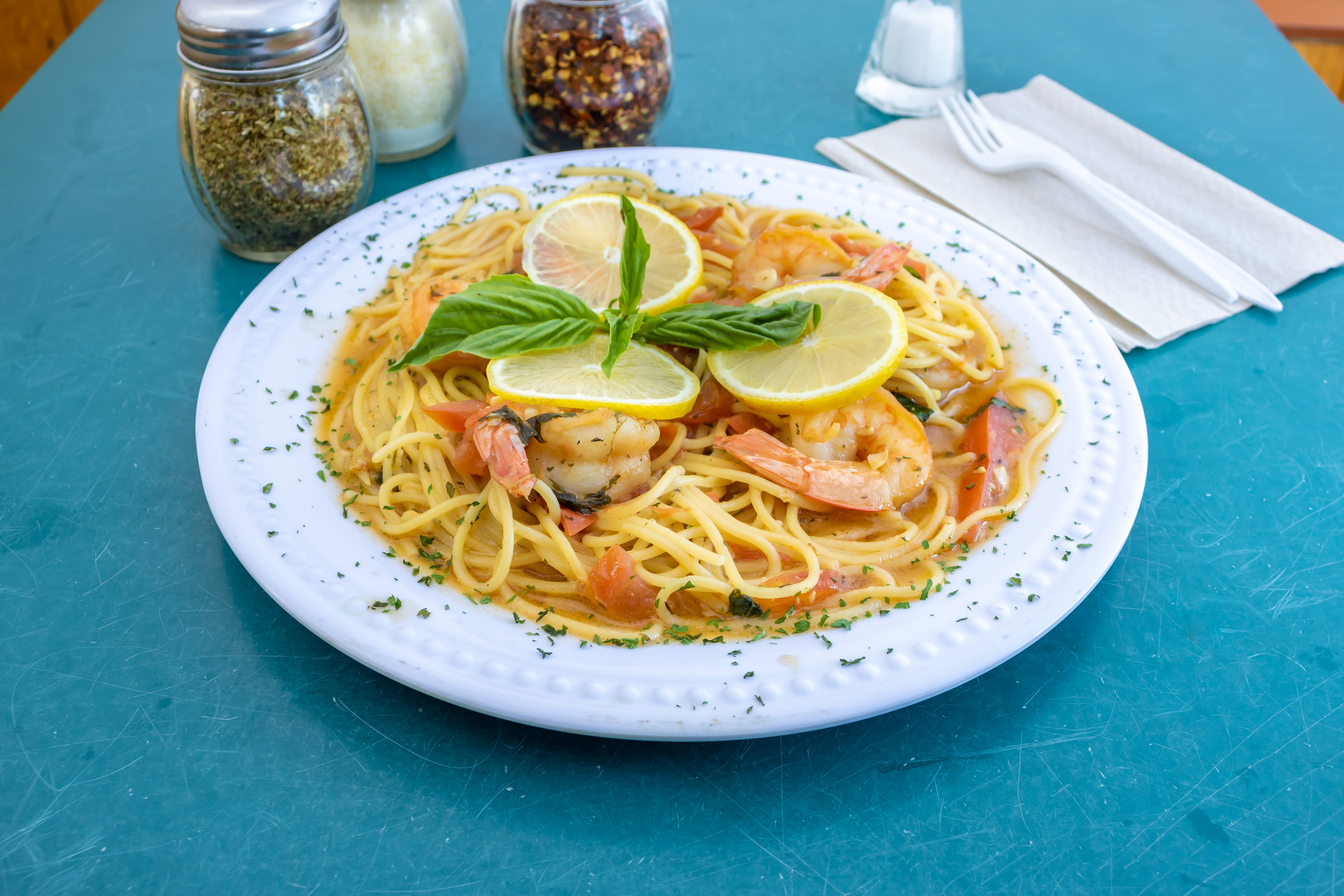 Order Shrimp Scampi - Entree food online from T J's Pizza & Pasta store, Lawrence on bringmethat.com