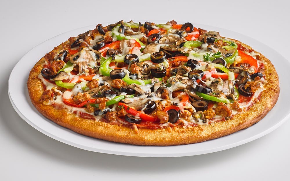 Order Deluxe Pizza - Individual 8" (6 Slices) food online from Boston Restaurant & Sports Bar store, Arlington on bringmethat.com