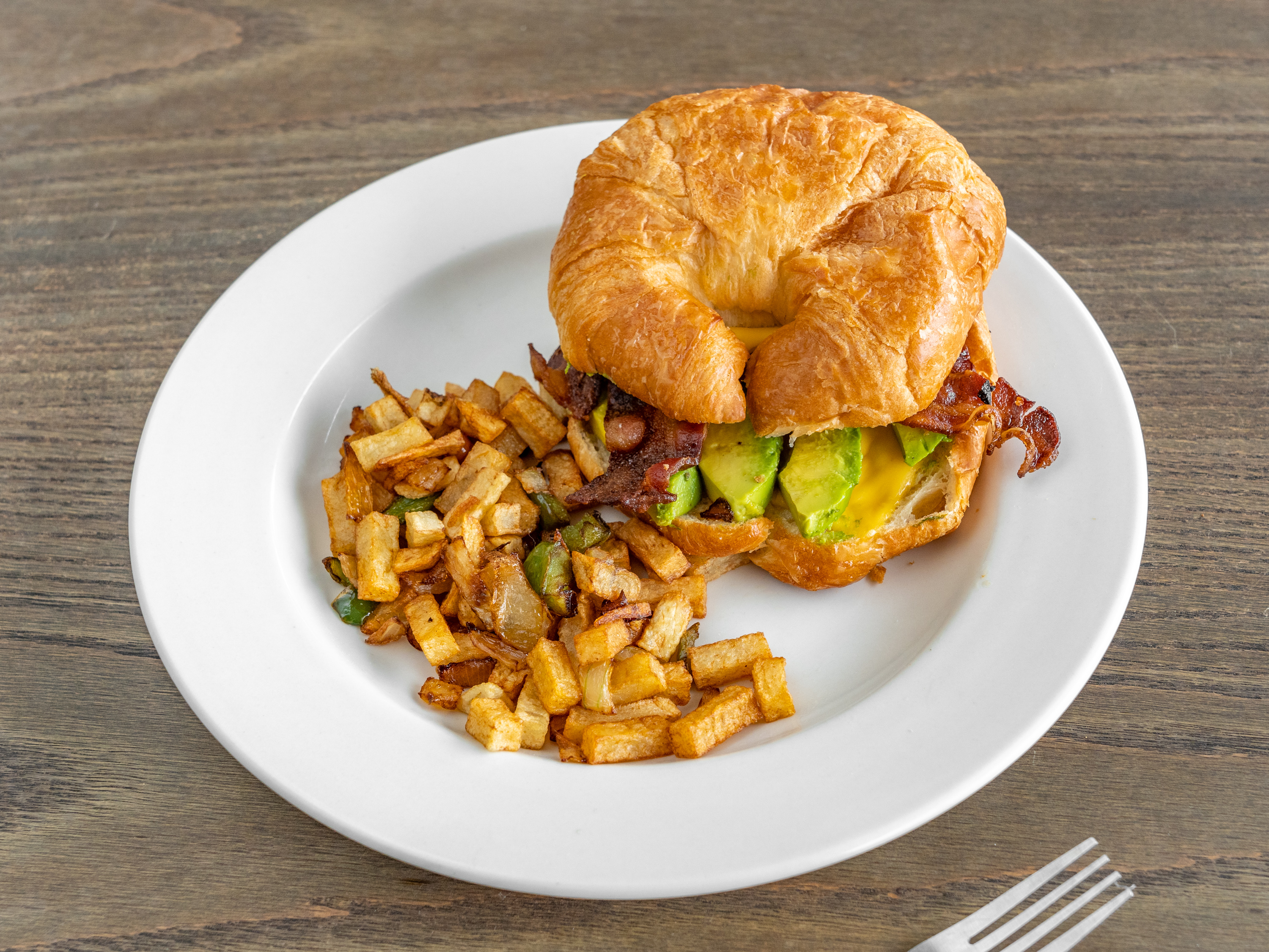 Order Croissant Sandwich with Bacon food online from Happy Day Cafe store, Live Oak on bringmethat.com