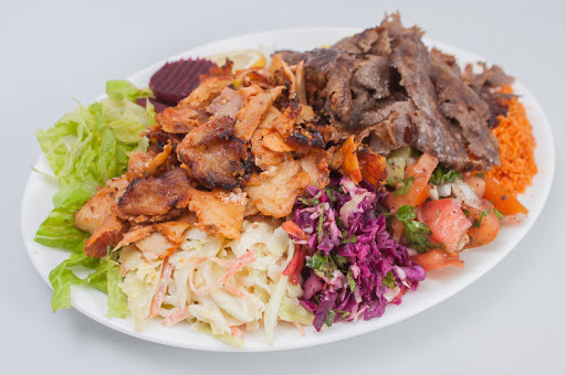 Order Beef and Chicken Shawarma Plate food online from La Zeez Pita Grill store, Torrance on bringmethat.com
