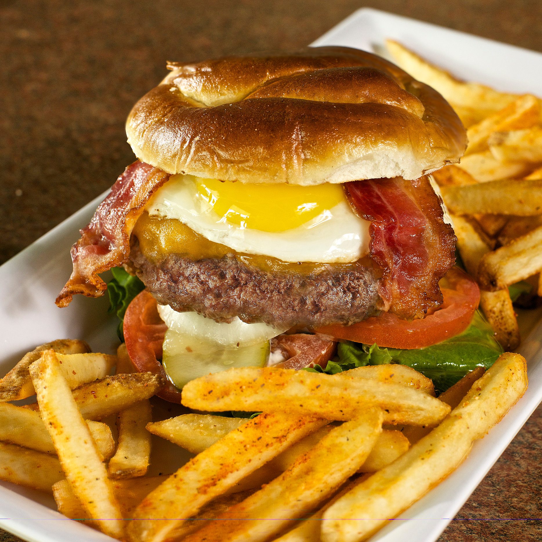 Order Pretzel Burger food online from Brann Steakhouse & Grille store, Bay City on bringmethat.com
