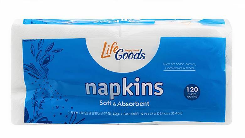 Order Life Goods Napkins, Soft & Absorbent, 1-Ply, 120 count food online from Mac On 4th store, Alton on bringmethat.com
