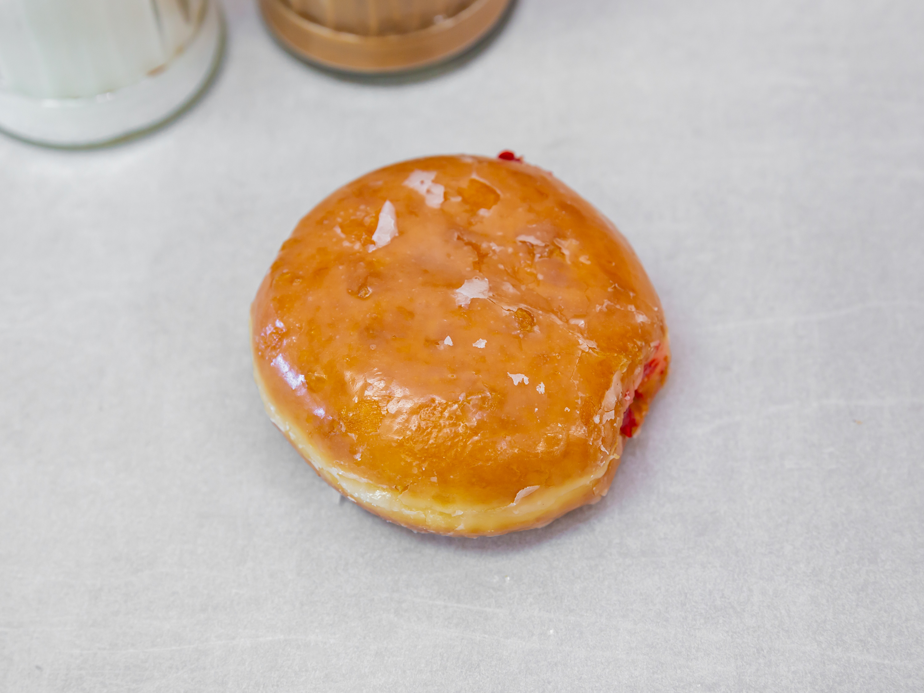Order Raspberry Filled Donut (Glazed) food online from Jax Donut House store, Anaheim on bringmethat.com