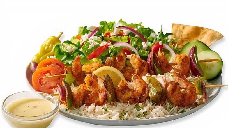 Order Grilled Shrimp Kebob Feast food online from Taziki Mediterranean Café store, Sandy Springs on bringmethat.com