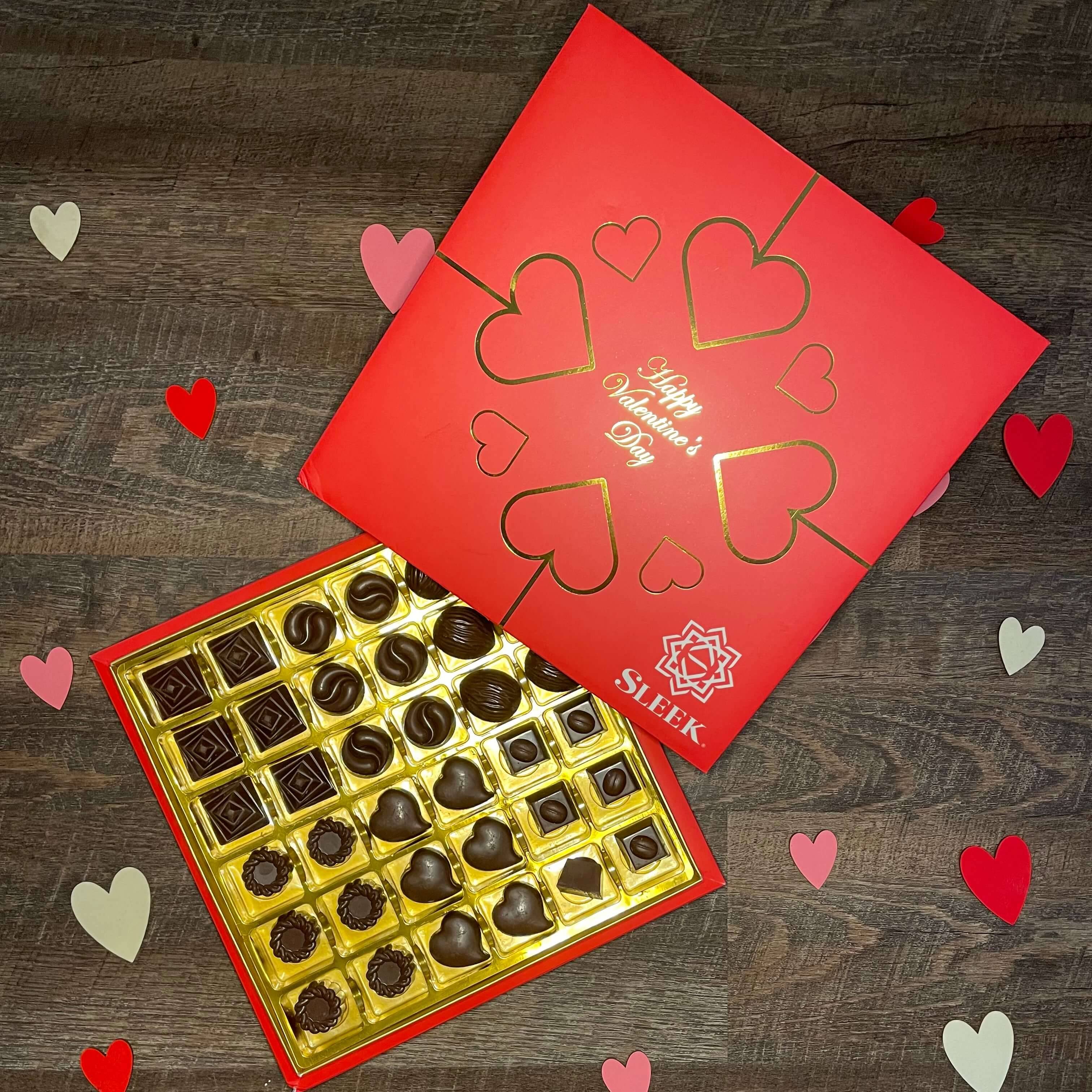 Order Valentine's Box - Red & Gold 365g food online from Sleek Chocolate store, Houston on bringmethat.com