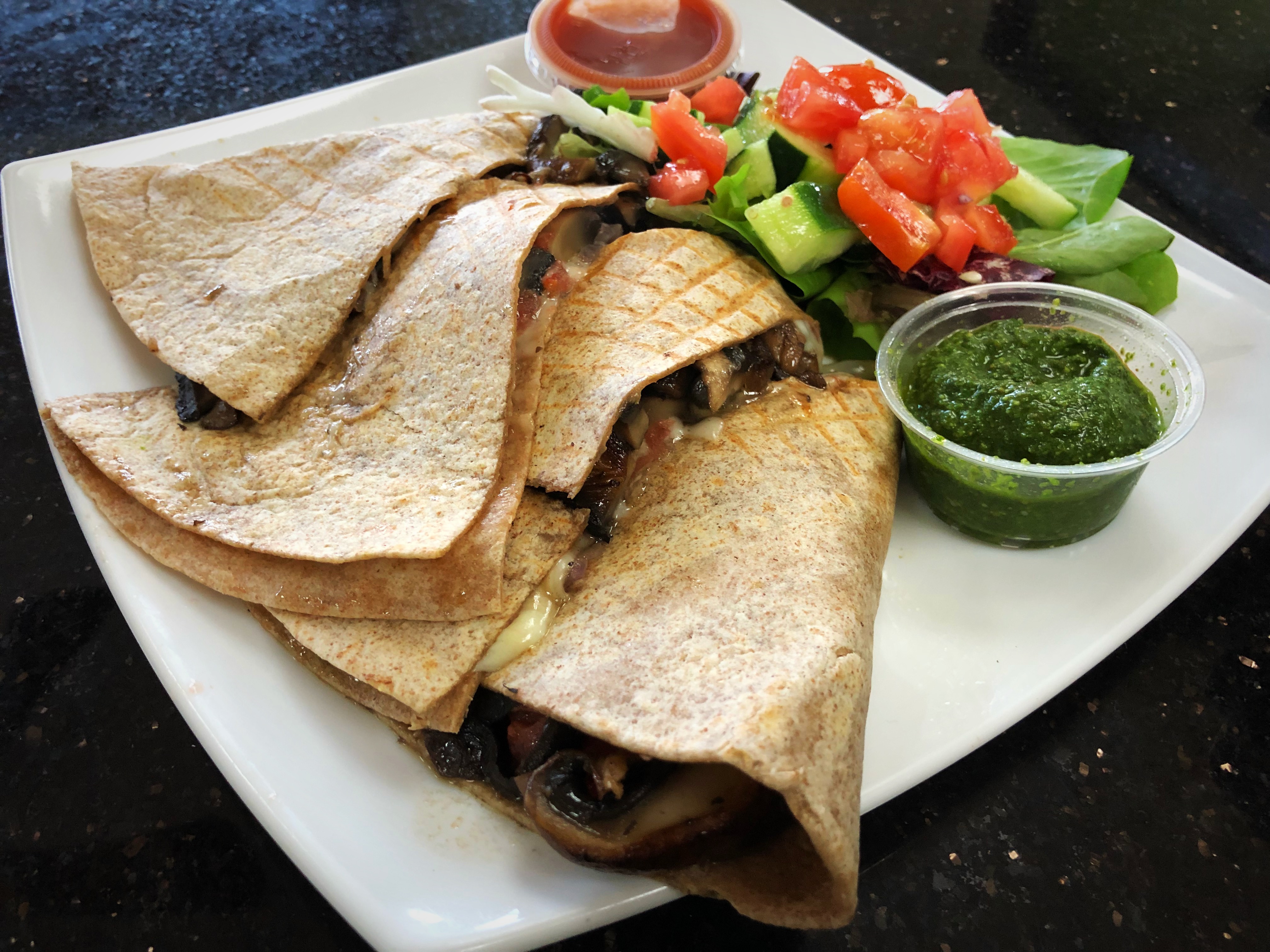 Order Portabello Quesadilla food online from Healthy Garden & Gourmet Pizza store, Collingswood on bringmethat.com