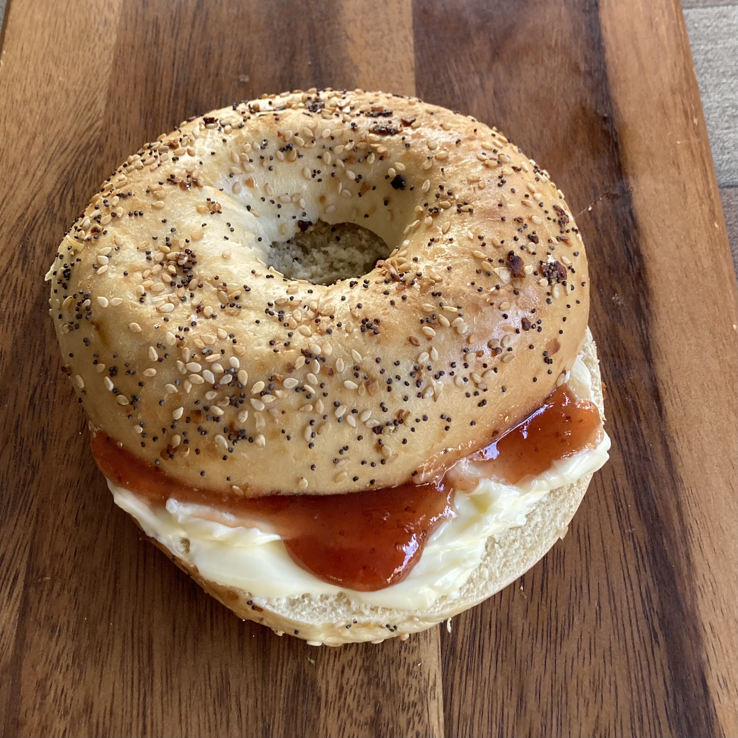 Order Bagel with Butter and Homemade Organic Strawberry Jam food online from B Cup store, New York on bringmethat.com