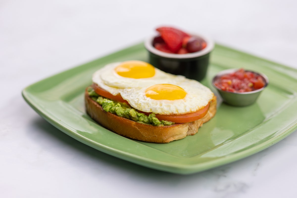 Order Avocado Toast w/ Egg food online from Polly's Pies Restaurant & Bakery store, Norco on bringmethat.com