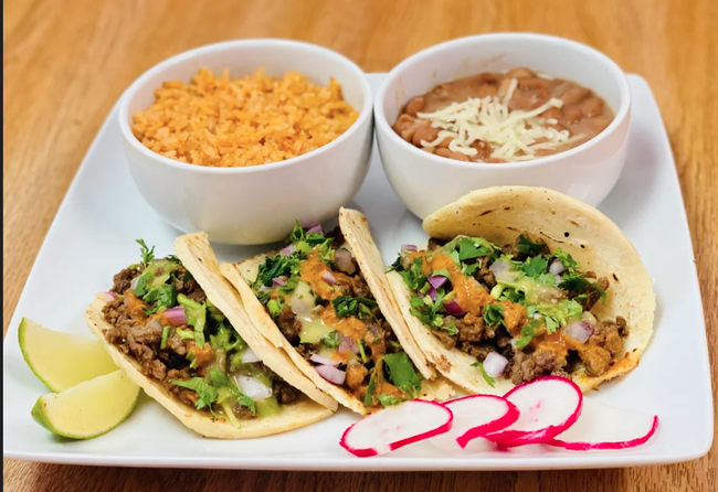 Order 3 Tacos Rice & Beans food online from My Taco House store, Modesto on bringmethat.com