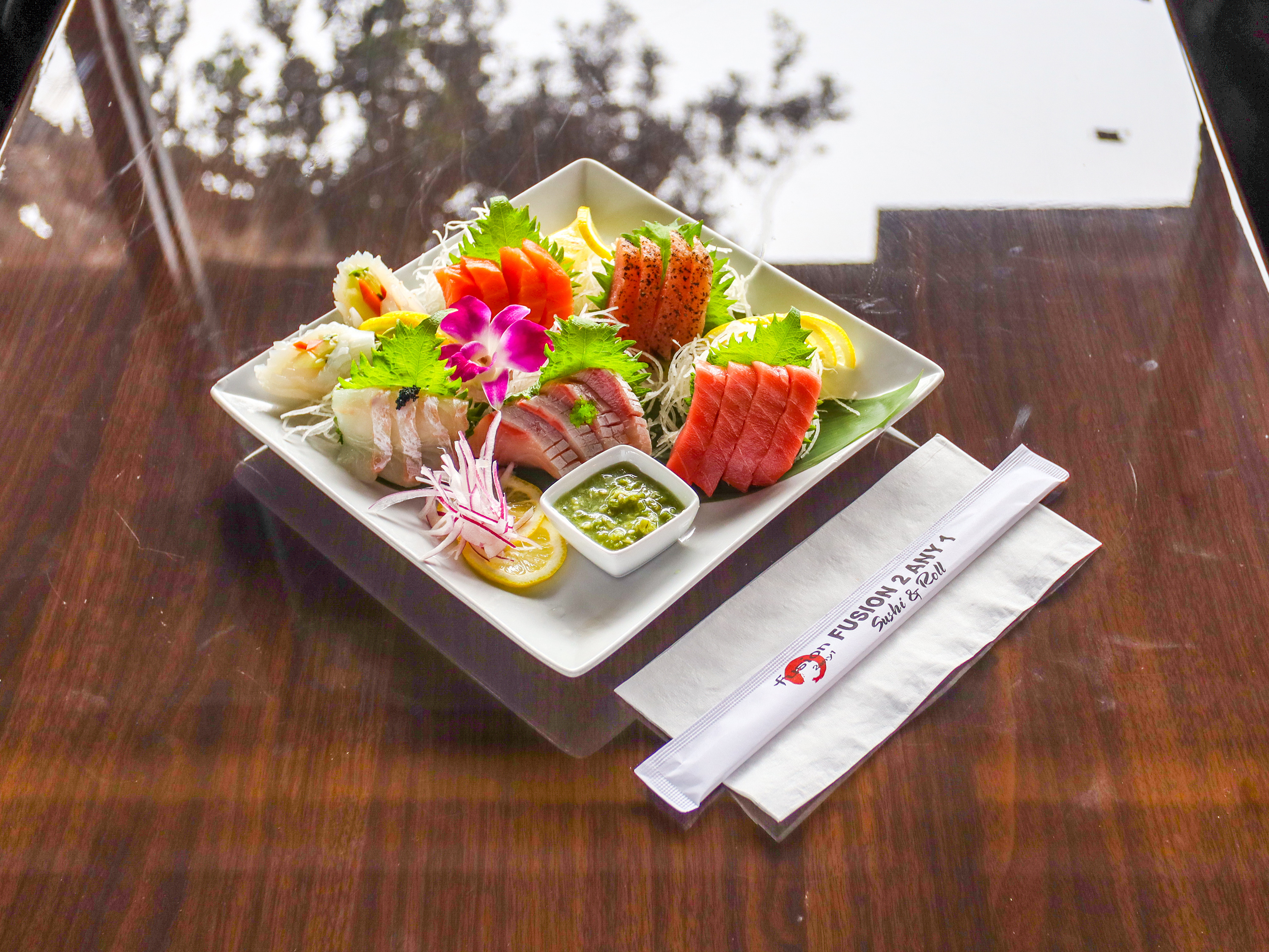 Order 5. Sashimi Sampler food online from Fusion 2 Any 1 Sushi store, Diamond Bar on bringmethat.com
