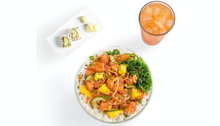 Order Signature Works Combo (Drink + 2pc Pressed Sushi) food online from Pokeworks store, San Jose on bringmethat.com
