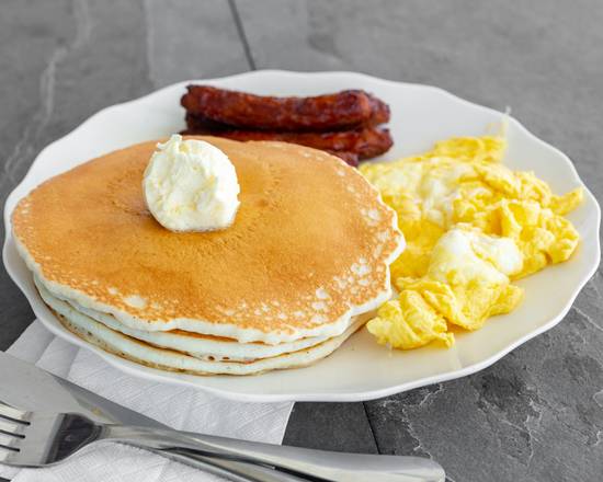 Order 3 Big Pancake, 3 Eggs, and 4 Sausage food online from Tam Burgers #7 store, Los Angeles on bringmethat.com