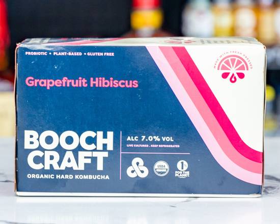 Order Boochcraft, Grapefruit Hibiscus, 6pk-12oz cans seltzer beer and hard kombucha (7% ABV) food online from Coastal Market store, Oceanside on bringmethat.com