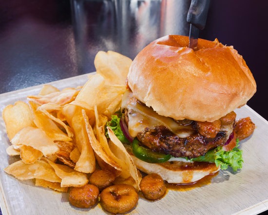 Order Spicy Bourbon Burger food online from Just Wing It store, Bakersfield on bringmethat.com