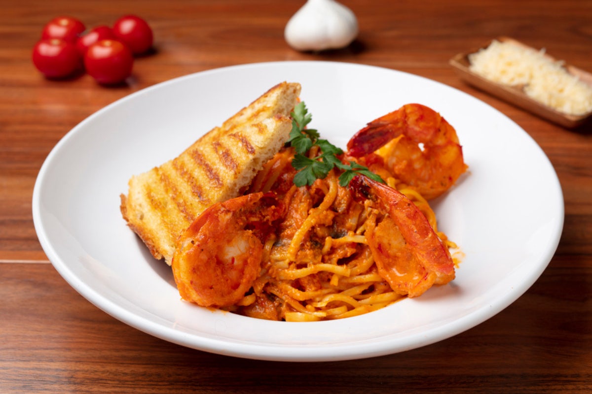 Order Spicy Prawns Linguine food online from Panini Kabob Grill - Woodland Hills store, Woodland Hills on bringmethat.com