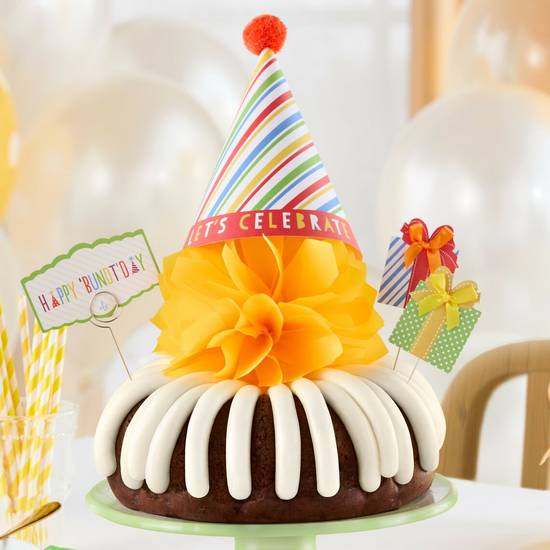 Order Happy Bundt’day 10” Decorated Bundt Cake food online from Nothing Bundt Cakes store, San Marcos on bringmethat.com