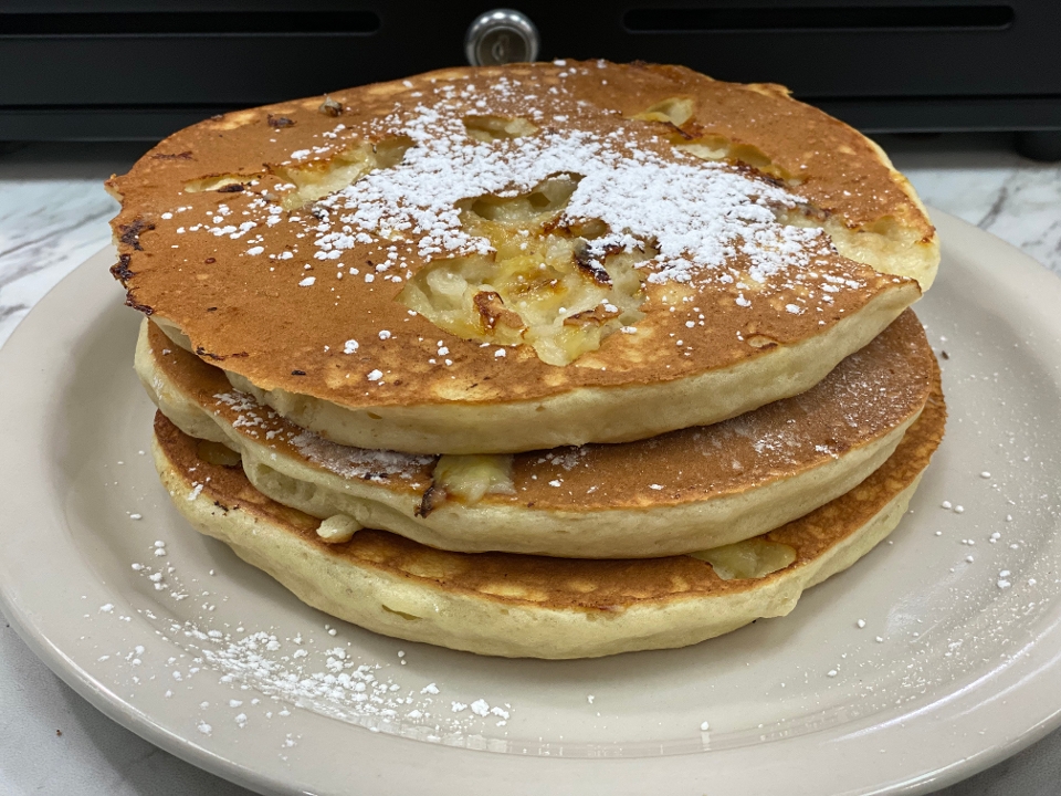 Order 3 BANANA BUTTERMILK PANCAKES food online from Meeting Street Cafe store, Providence on bringmethat.com