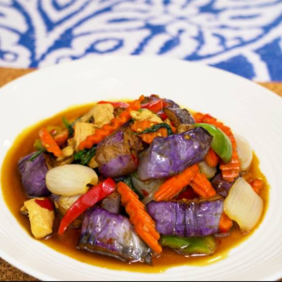 Order Spicy Eggplant food online from Green Basil store, Calabasas on bringmethat.com