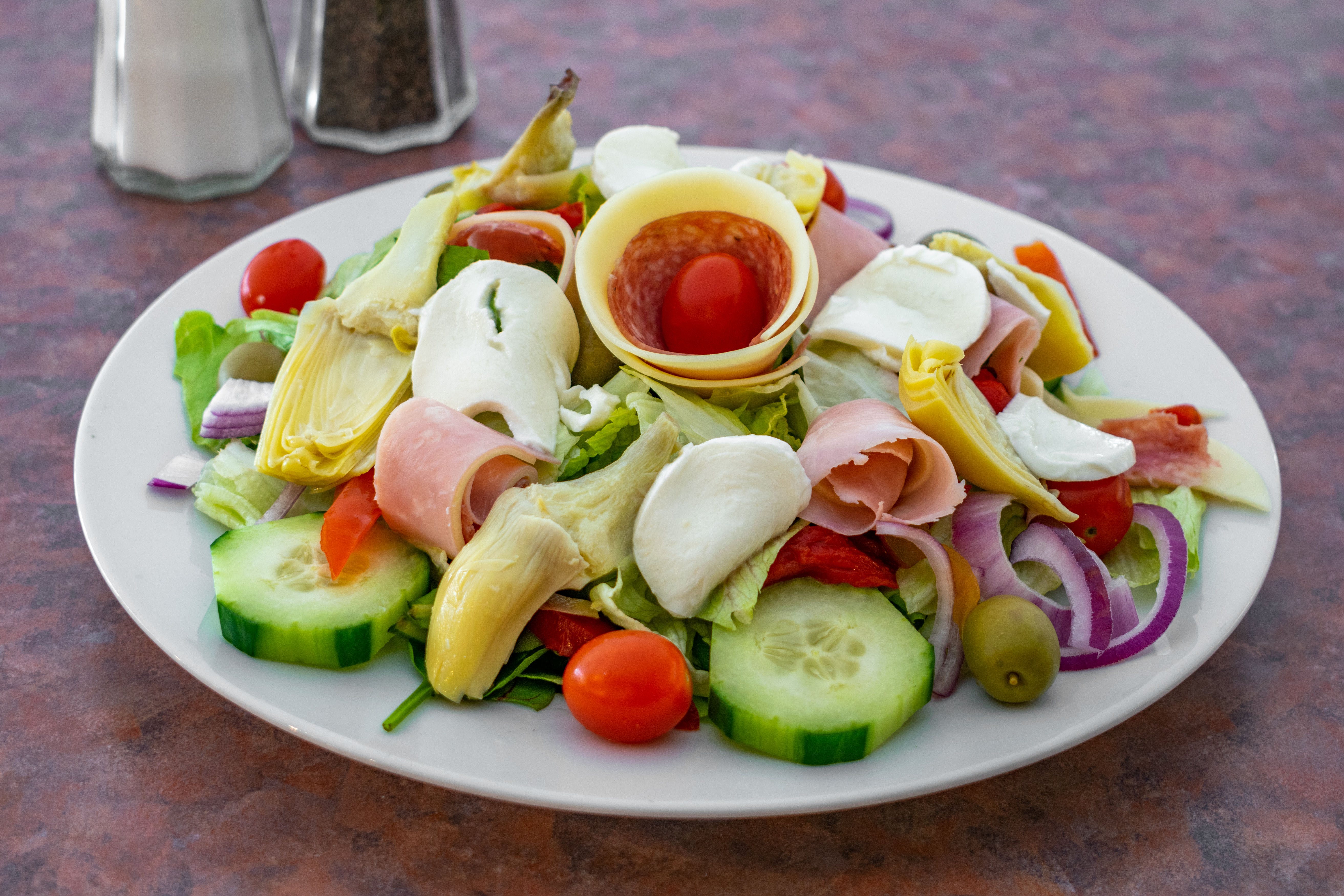 Order Antipasto Salad - Serves 1 Person food online from Mama Gourmet Pizza store, Roselle on bringmethat.com