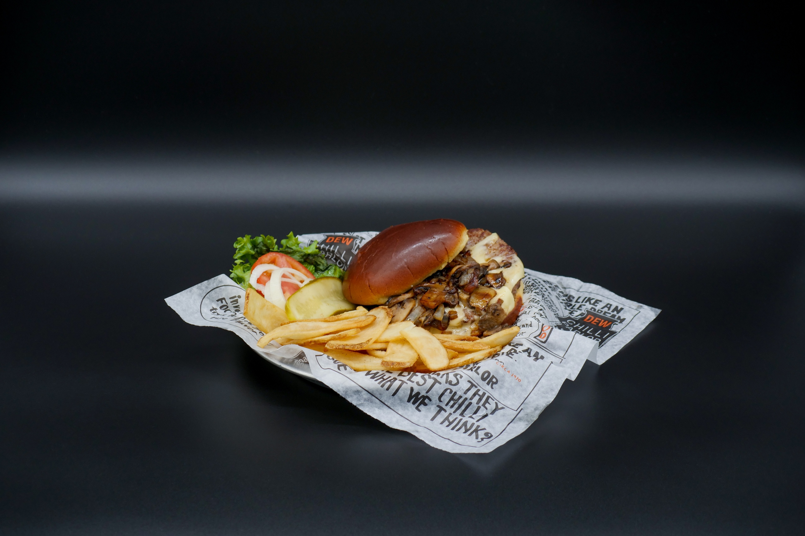 Order Mushroom Swiss Burger food online from Dew Chilli Parlor store, Springfield on bringmethat.com