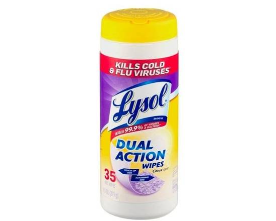 Order Lysol Dual Action Wipes - Citrus Scent - 35 Wipes  food online from East Cooper Family Pharmacy store, Mt Pleasant on bringmethat.com