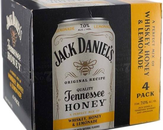 Order Jack Daniel's Honey, 355mL 4-Pack (7% ABV) food online from Moby Liquor store, Los Angeles on bringmethat.com
