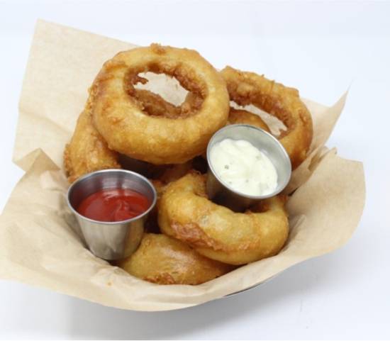 Order Fat Tire Battered Onion Rings food online from The League store, Lakeway on bringmethat.com