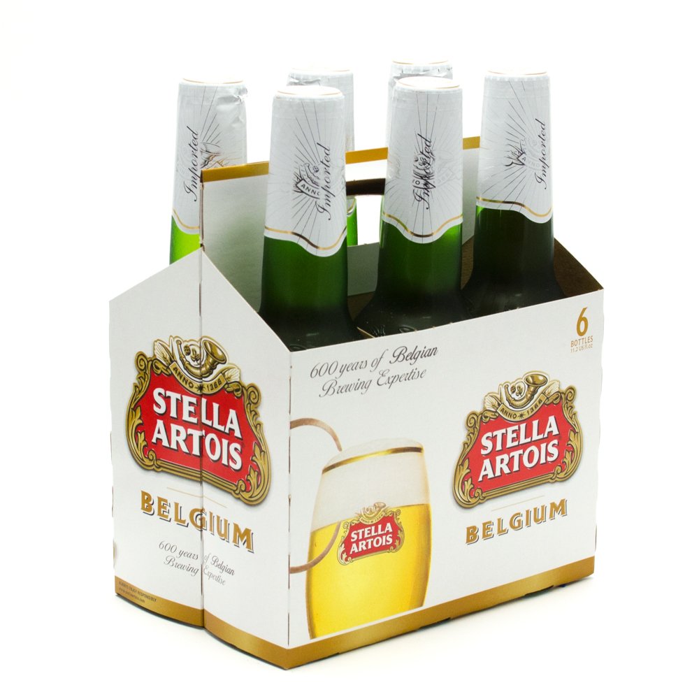 Order Stella Artois beer 5.2% ABV 6 Pack Bottle food online from Mirage Wine & Liquor store, Palm Springs on bringmethat.com