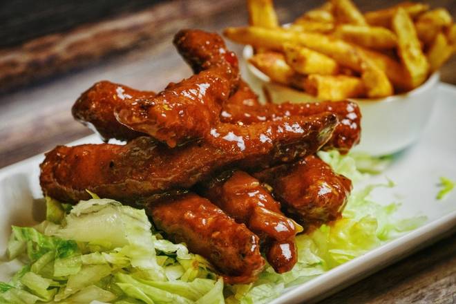 Order Honey Bbq Chicken Fingers food online from Holy Schnitzel store, New York on bringmethat.com