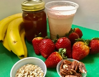 Order #8 Strawberry Banana, Oatmeal, nuts and honey milkshake food online from El Papayon store, Ontario on bringmethat.com