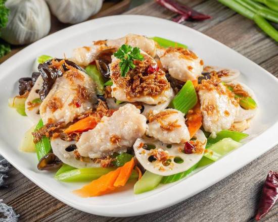 Order Sauteed Cod Fillet, Celery, Lotus Root, with Xo Sauce food online from Shooting Star Cafe store, Oakland on bringmethat.com
