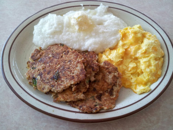 Order Salmon Croquette and Eggs Breakfast food online from Puerto Nuevo Restaurant store, Los Angeles on bringmethat.com