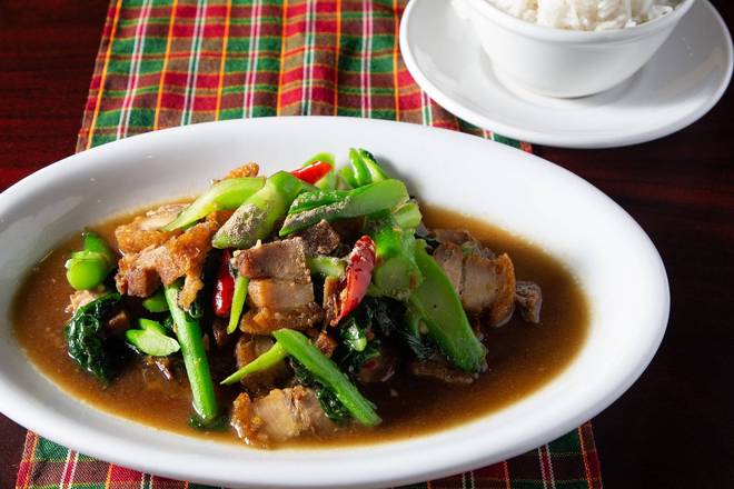 Order Crispy Pork Chinese Broccoli  food online from Thai Zappz store, Overland Park on bringmethat.com