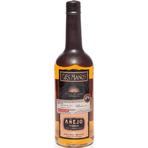 Order Tres Manos Tequila Anejo 3yr (1 LTR) 80431 food online from BevMo! store, Colma on bringmethat.com