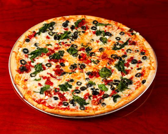 Order Large Mediterranean Pizza food online from Santini New York Style Deli store, Sterling on bringmethat.com