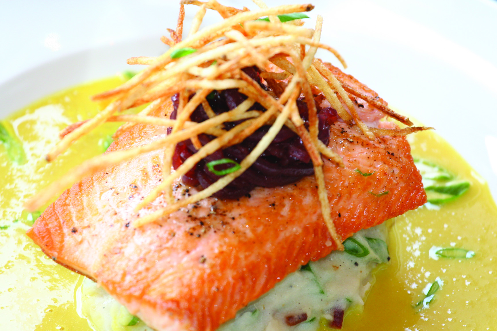 Order Salmon with Roasted Corn Sauce food online from Porter Creek Hardwood Grill store, Fargo on bringmethat.com