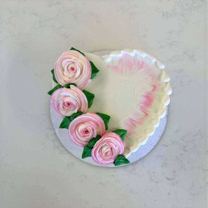 Order White Heart with Pink Roses Ice Cream Cake food online from Fosselmans Ice Cream store, Alhambra on bringmethat.com