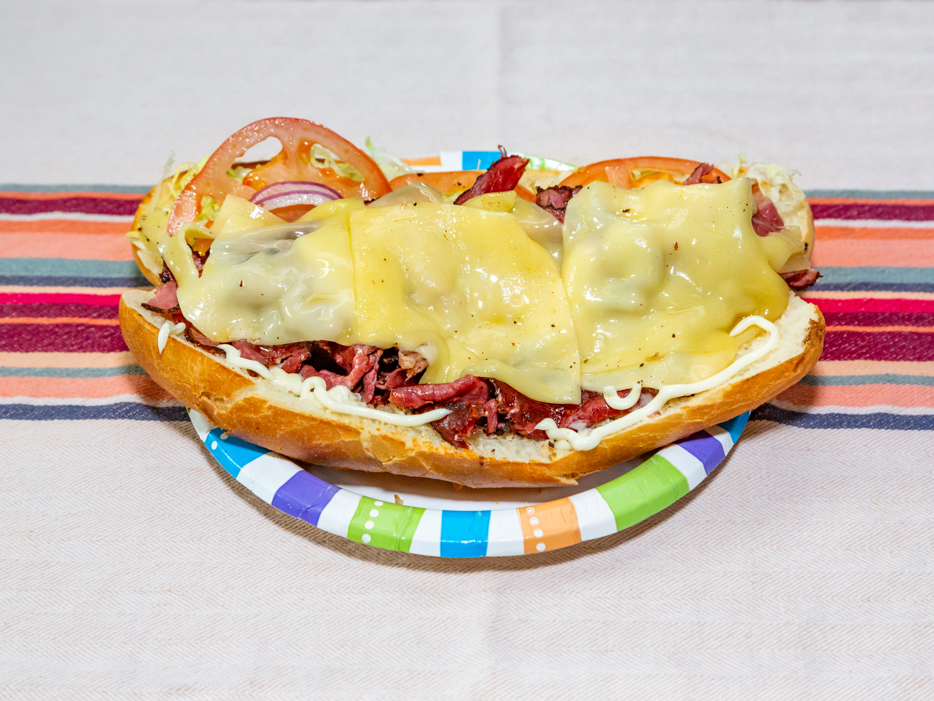 Order Hot Pastrami Sandwich food online from Frelinghuysen Deli store, Newark on bringmethat.com