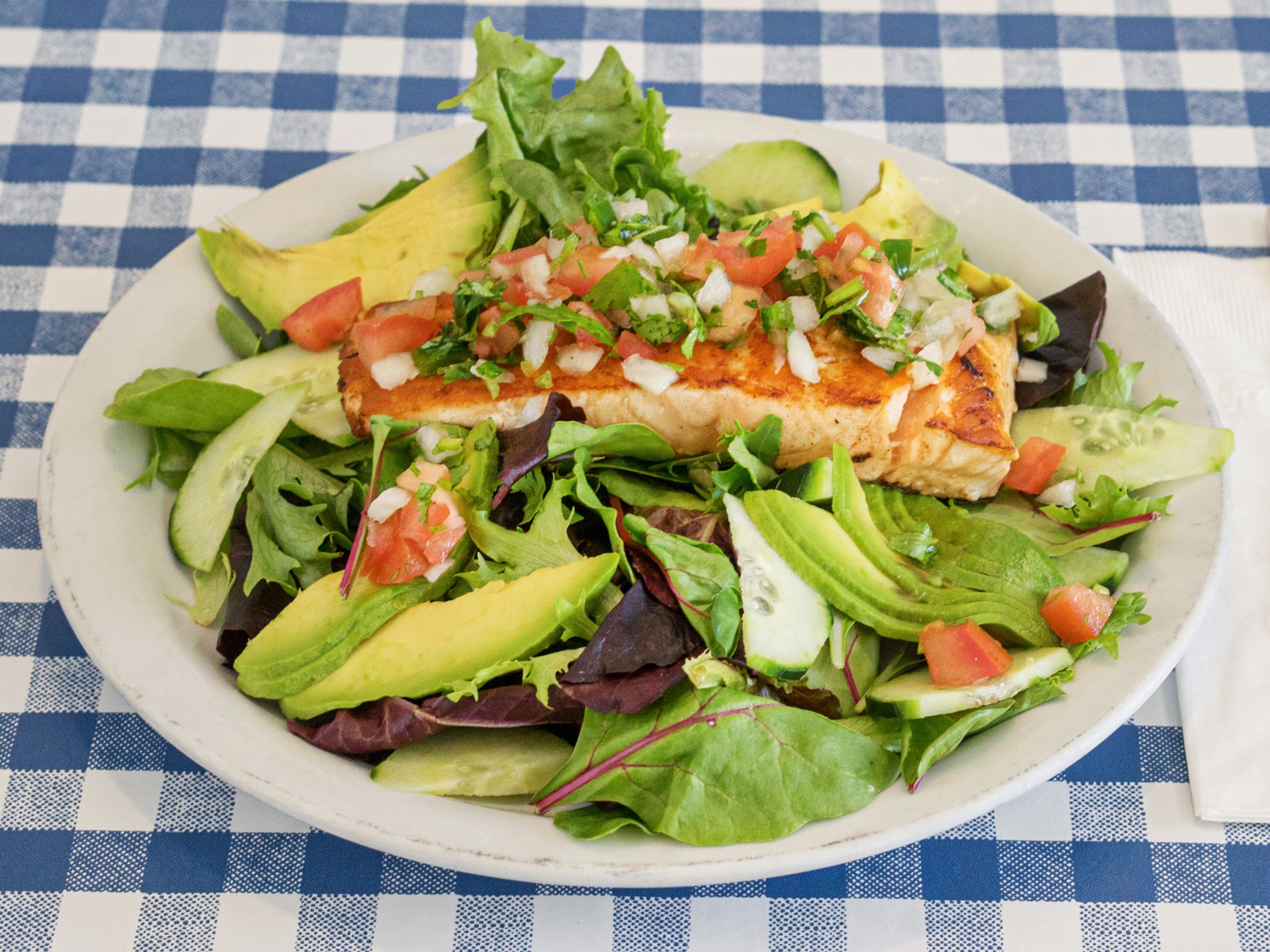 Order Sonoma Grilled Salmon Salad food online from John O'Groats Inc. store, Los Angeles on bringmethat.com