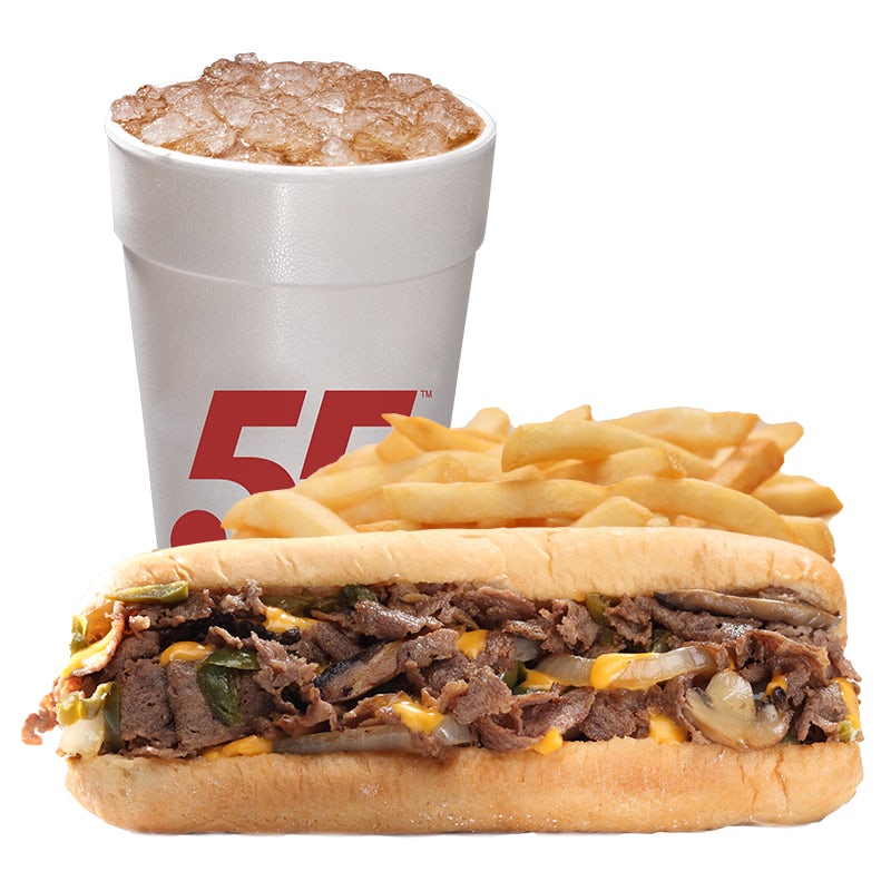 Order Cheesesteak ('All The Way') Meal food online from Hwy 55 Burgers Shakes & Fries store, Richlands on bringmethat.com