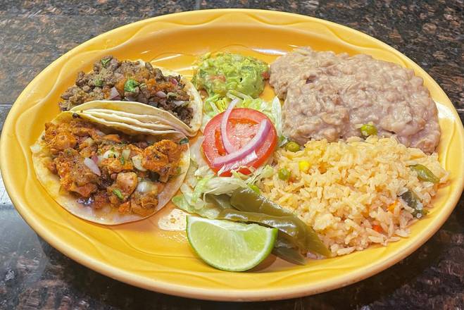 Order (COMBINACION) De 2 Tacos with rice and beans  food online from El Michoacano store, Hollister on bringmethat.com