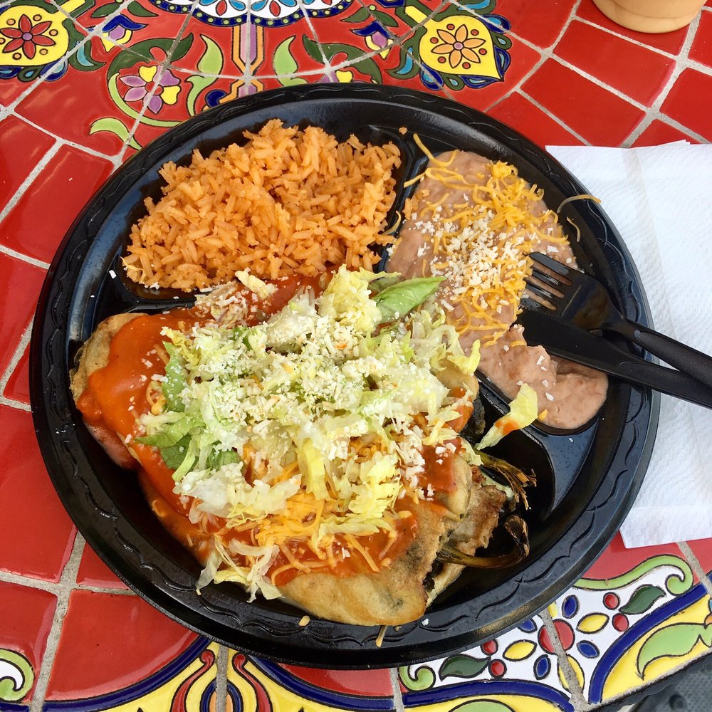 Order 18. Chile Relleno and Cheese Enchilada food online from Valeries Taco Shop store, Vista on bringmethat.com