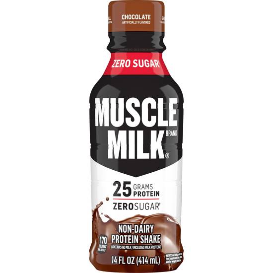 Order Muscle Milk Genuine Non-Dairy Protein Shake Chocolate Bottle (14 oz) food online from Rite Aid store, Canton on bringmethat.com