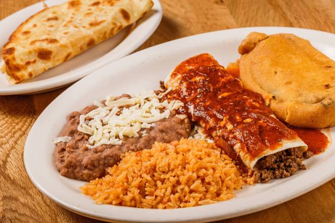 Order B. Chile Relleno, Chicken Quesadilla & Beef Burrito Combo food online from Los Tres Amigos Mexican Restaurant store, Slidell on bringmethat.com