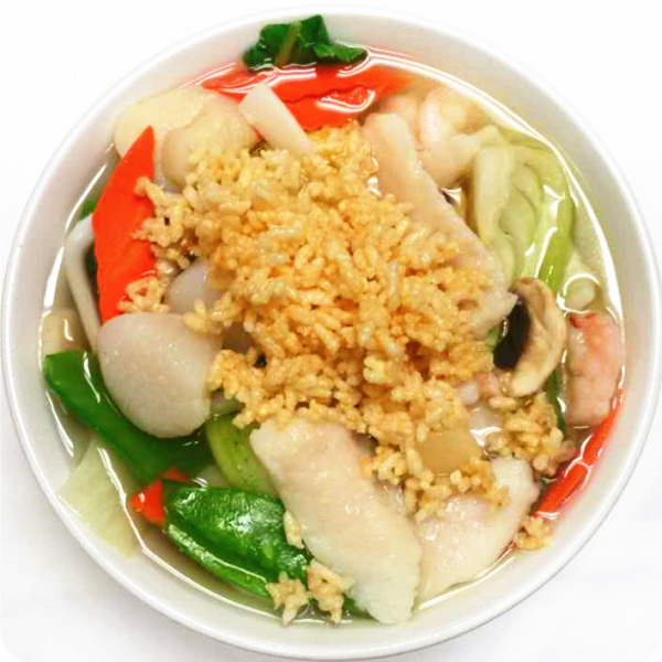 Order 3 Flavors Sizzling Rice Soup food online from Red Lantern Chinese Cuisine store, Glendora on bringmethat.com