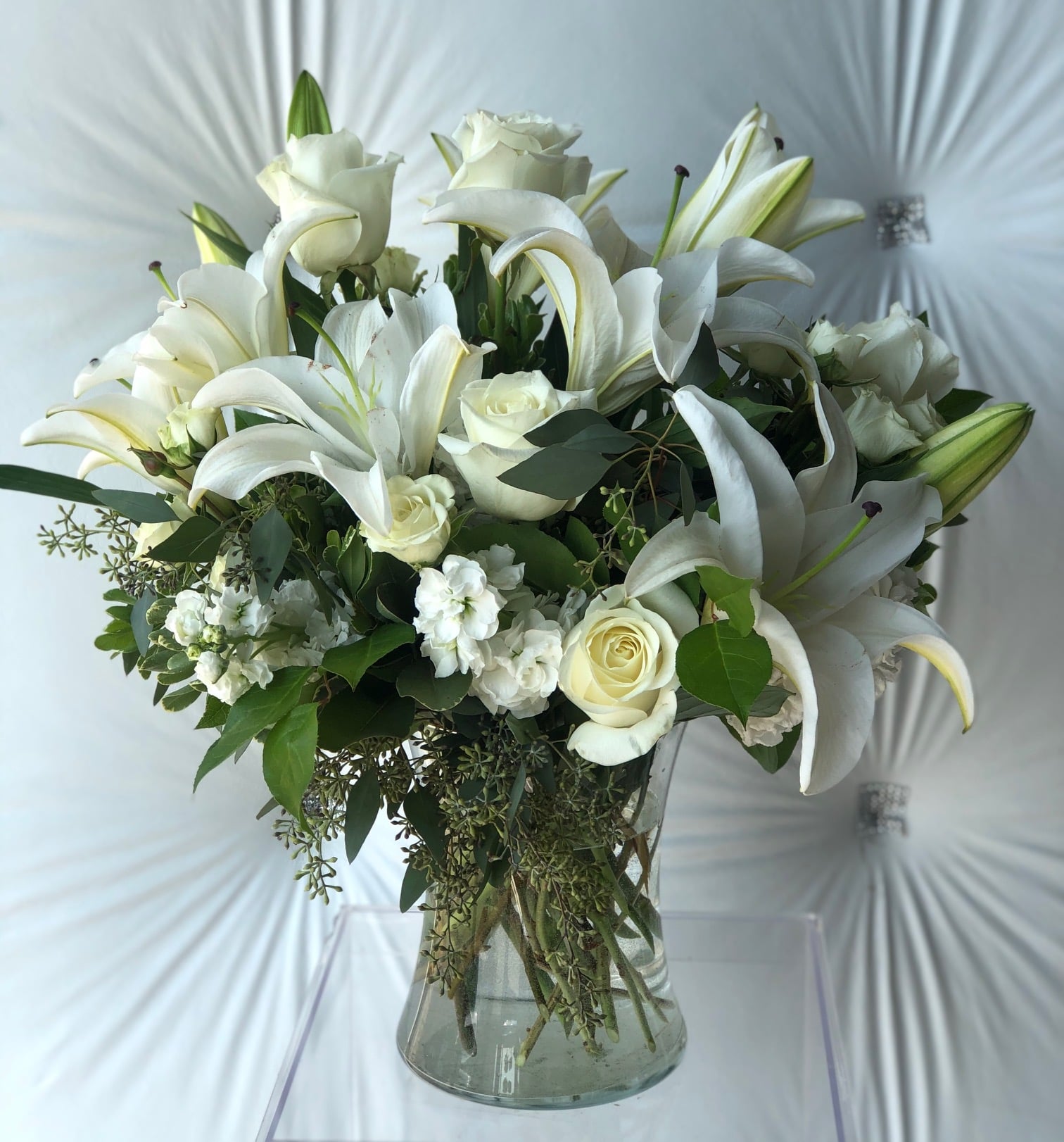 Order White Color Palette Bouquet food online from Hand Creations Flower Shop & Events store, Ceres on bringmethat.com