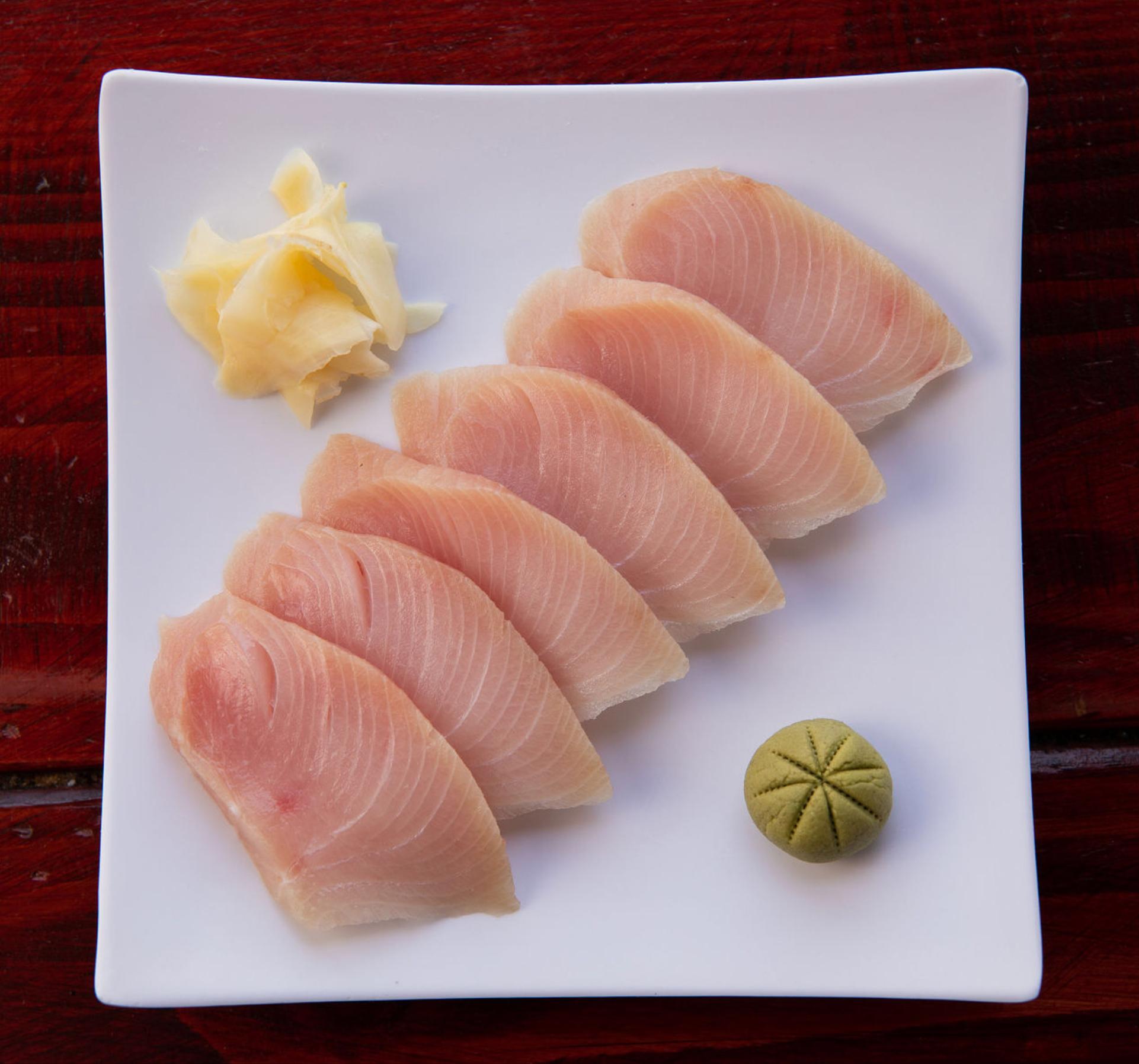 Order 6pc. Yellowtail Sashimi food online from Meshuga 4 Sushi - W. Pico Blvd. store, Los Angeles on bringmethat.com