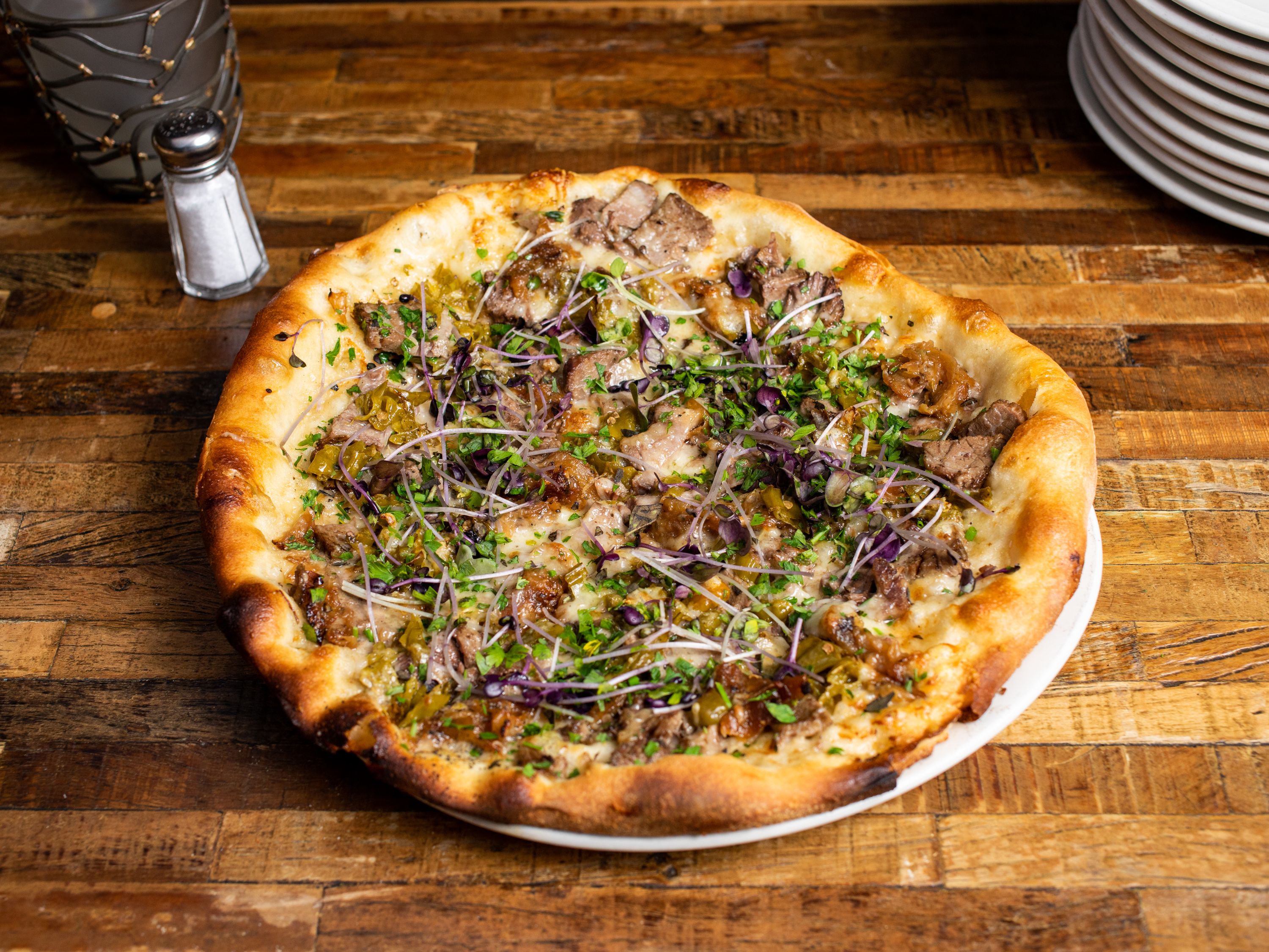 Order Braised Beef Short Rib Pizza food online from District store, Oakland on bringmethat.com
