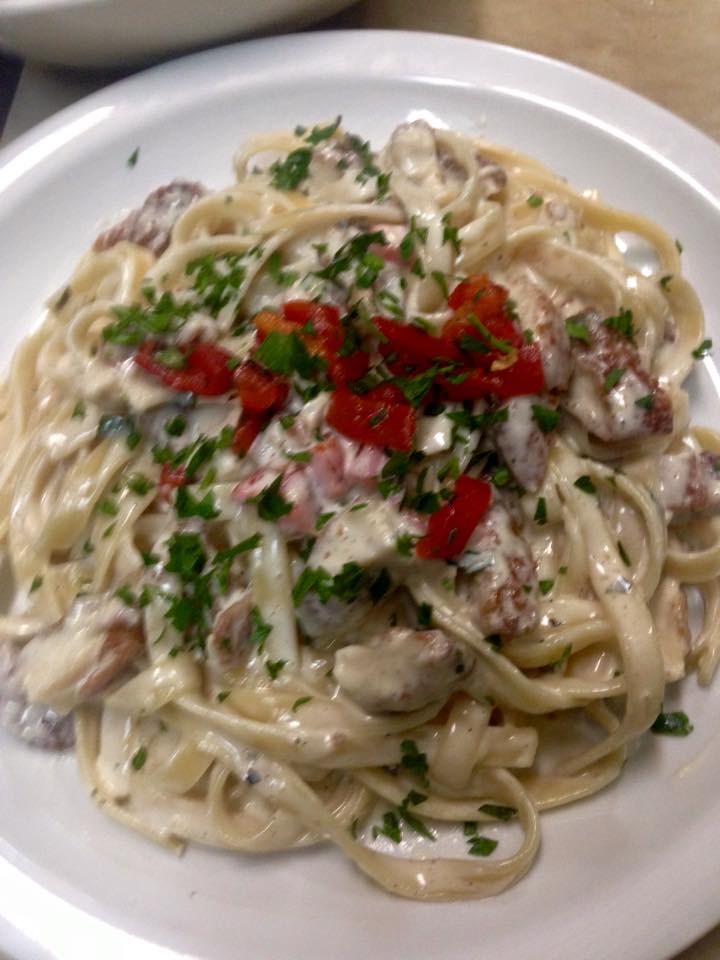 Order Fettuccine Alfredo with. Breaded Chicken food online from PJs Grill & Pizza store, New Brunswick on bringmethat.com