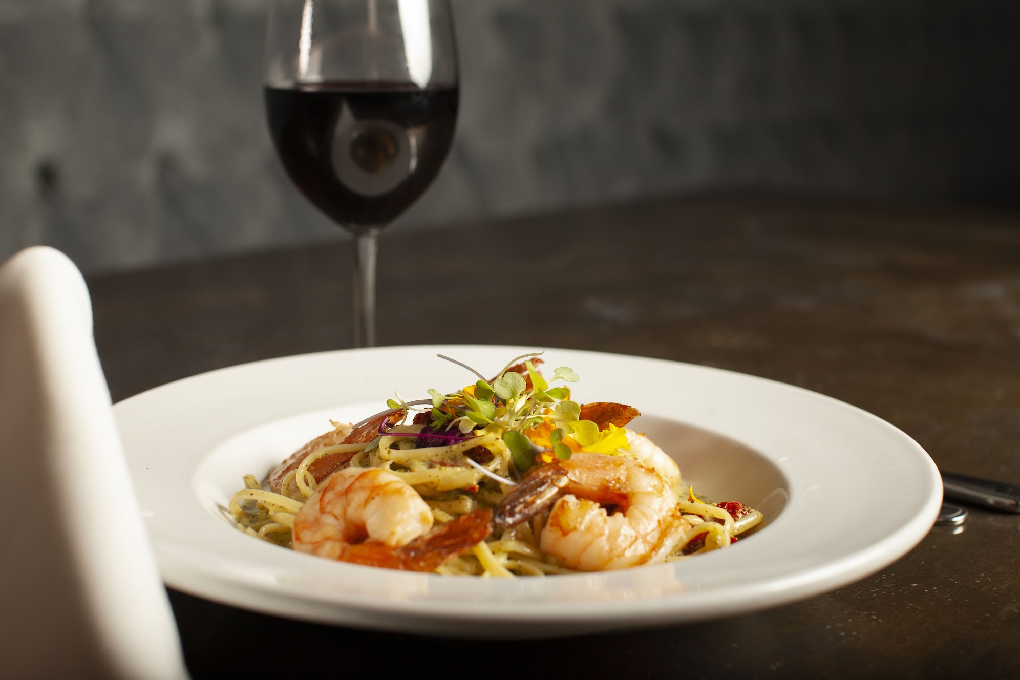 Order Grilled Prawn Linguini Plate food online from The Foundation Restaurant & Bar store, Sacramento on bringmethat.com